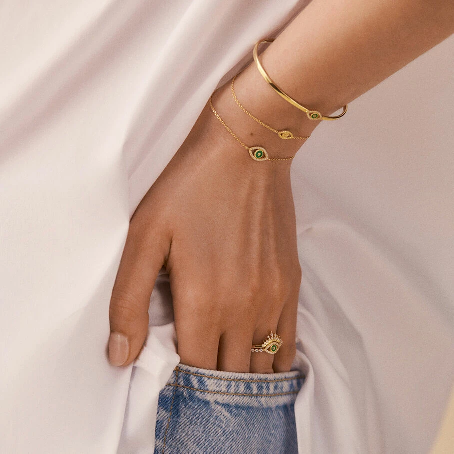 AGATHA FR Bague Fine LUCKY EYE - Vert / Doré 5 AGATHA FR Bague Fine LUCKY EYE - Vert / Doré – Image 3