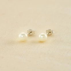 AGATHA FR Boucles D'oreilles Puces PERL - Perle / Argenté