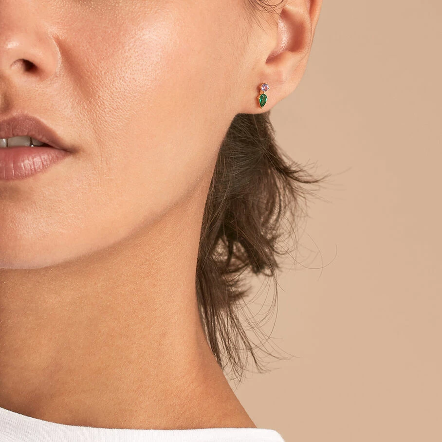 AGATHA FR Boucles D'oreilles Puces ASTRE - Vert / Doré 4 AGATHA FR Boucles D'oreilles Puces ASTRE - Vert / Doré – Image 2