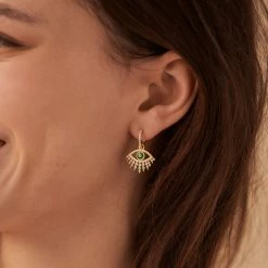 AGATHA FR Créoles LUCKY EYE - Vert / Doré -Colliers Soldes Magasin 02390792 658 TU M1