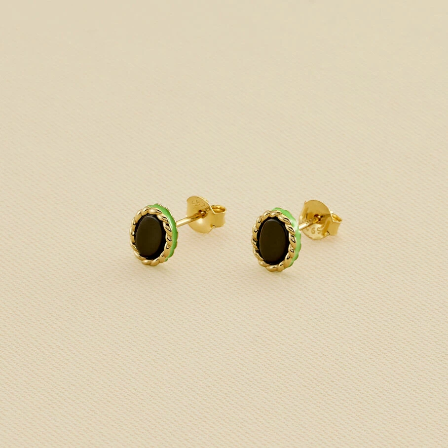 AGATHA FR Boucles D'oreilles Puces ATMA - Onyx/ Vert 3 AGATHA FR Boucles D'oreilles Puces ATMA - Onyx/ Vert