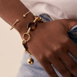 AGATHA FR Bracelet Souple BOUCLE - Ecaille / Doré -Colliers Soldes Magasin 02480102 173 TU M2