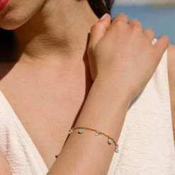 AGATHA FR Bracelet Souple CYCLADES - Turquoise / Doré -Colliers Soldes Magasin 02480272 731 TU M2