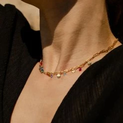 AGATHA FR Collier Ras Du Cou CYCLADES - Multicolore / Doré -Colliers Soldes Magasin 02681161 256 TU M2